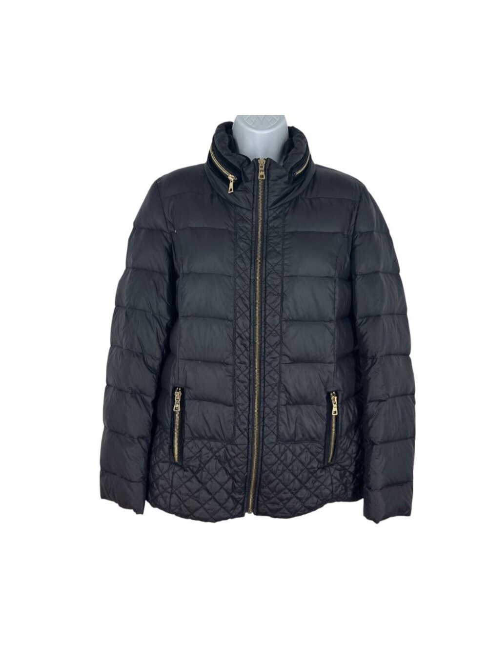 Sam Edelman Packable Quilted Down Jacket With Gold Zipper Accents Size L